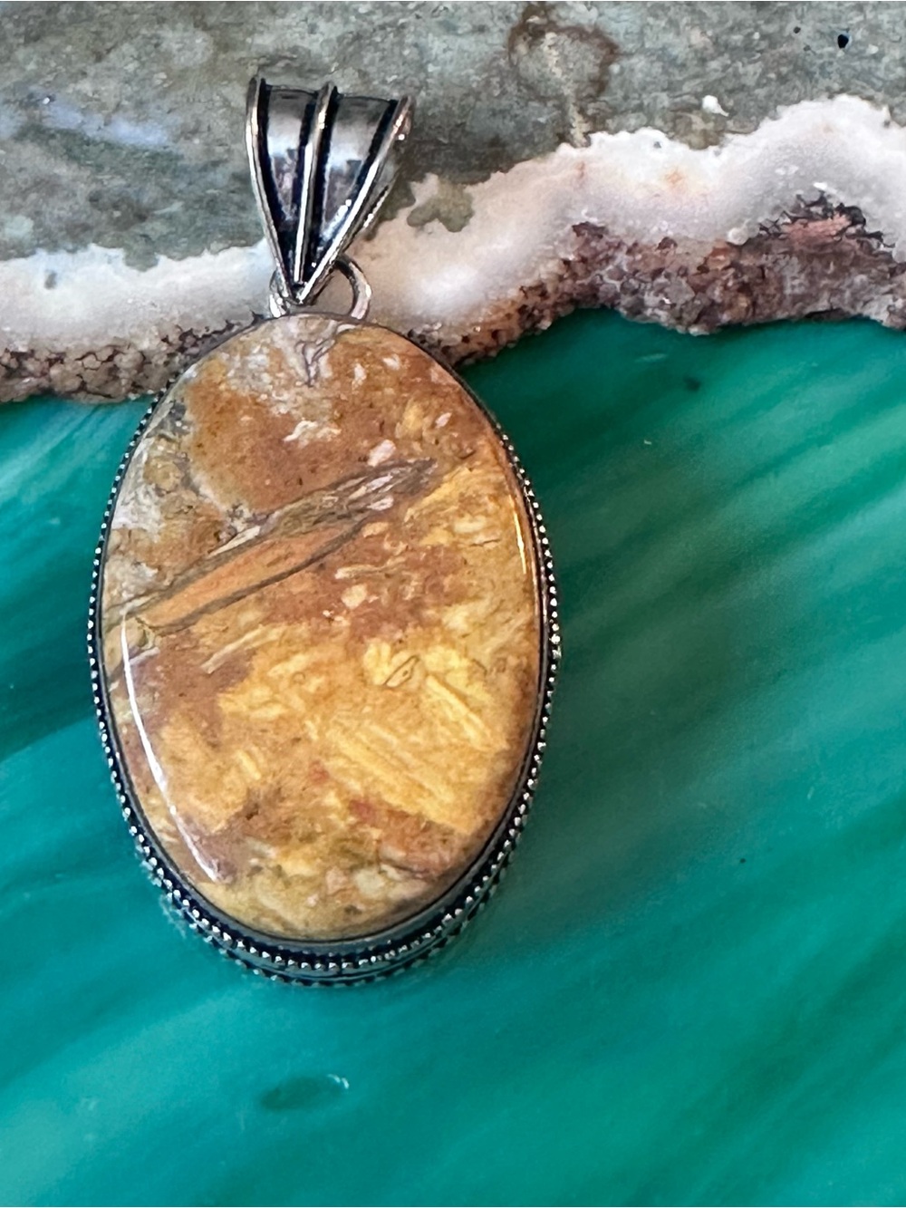 Artisan Yellow Jasper Oval Pendant Necklace in Sterling Setting
